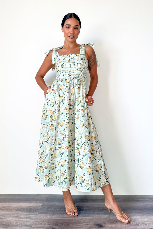 Deloris Maxi Dress - Green Floral Print